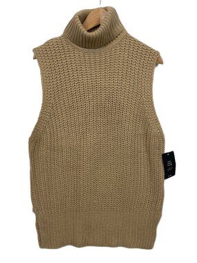 NA-KD Chunky Turtleneck Sleeveless Sweater Vest in Beige Tan Oversize